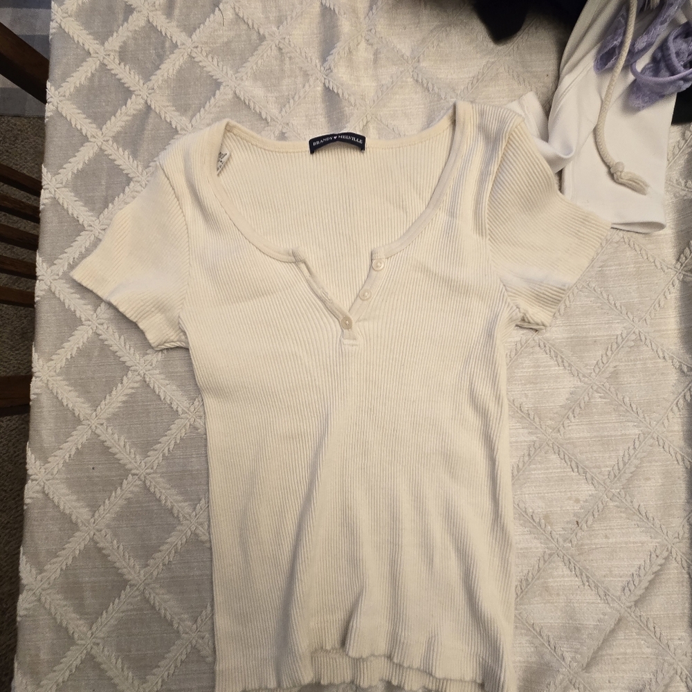 Ribbed BRANDY Melville Top Cream